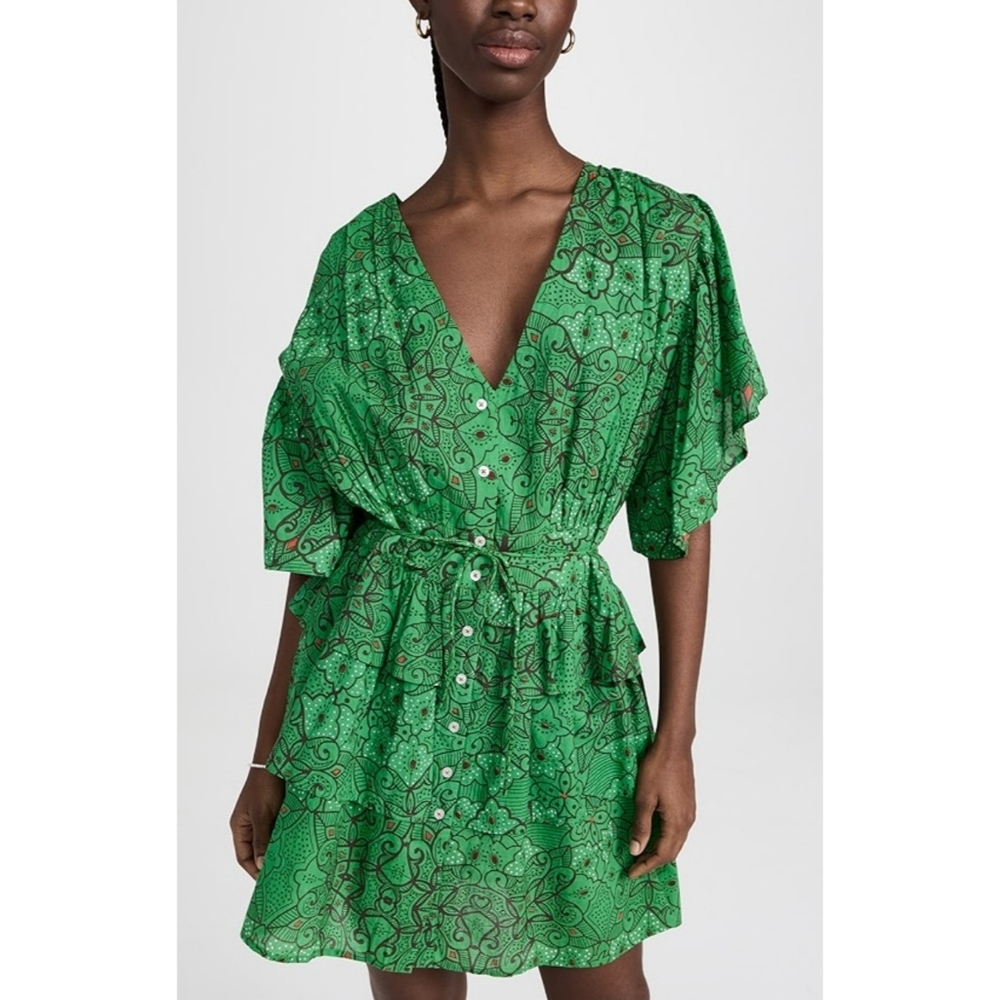 NWT Ro’s Garden Green Printed V-Neck Button Front Dress